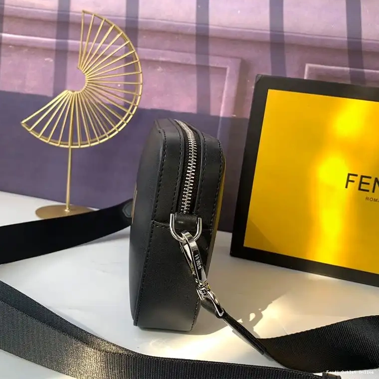 Cheap Calf Fendi Logo Leather Black Case Camera ROMA In Compact 0702